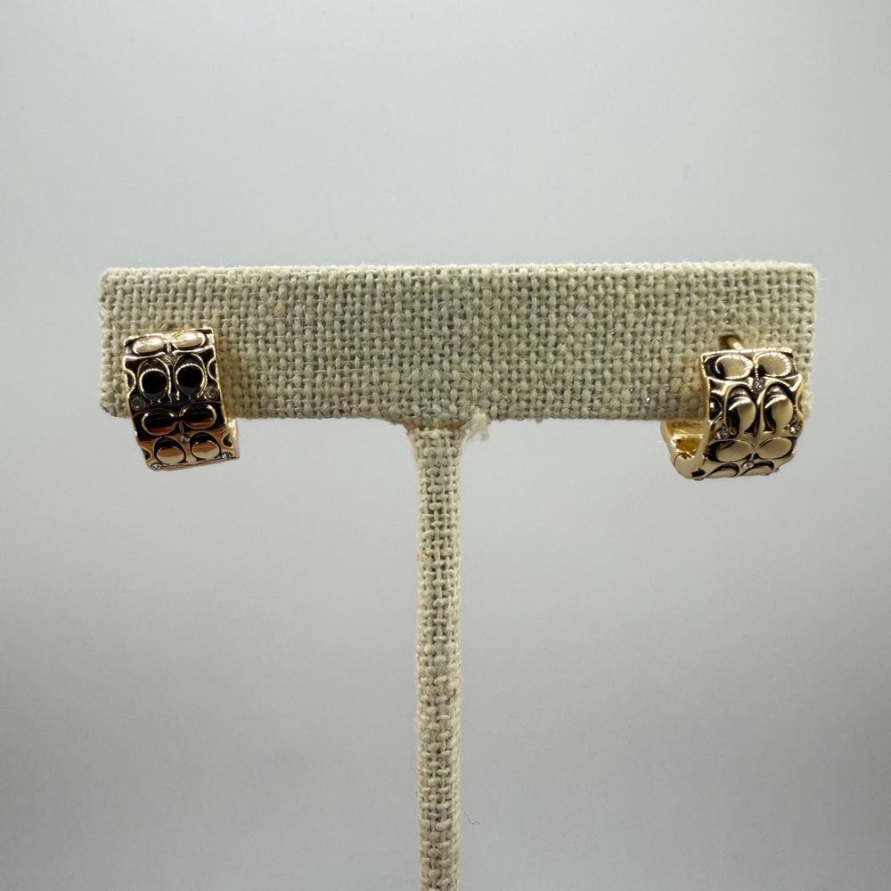 Authentic COACH engraved signature, w/ rhinestones huggie hoop earrings! - Picture 5 of 15